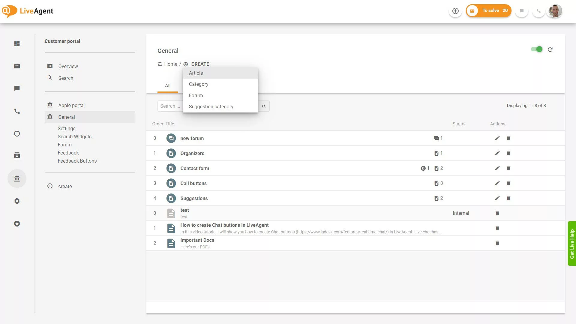 LiveAgent Tickets Overview inde i applikationen