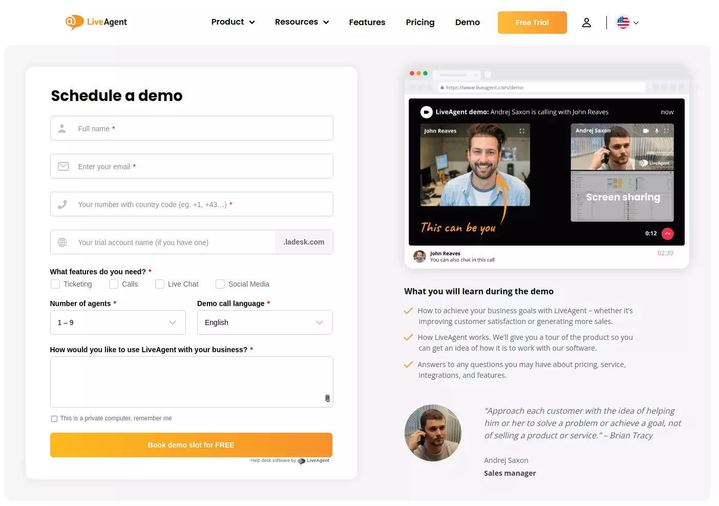 LiveAgent planlæg demo
