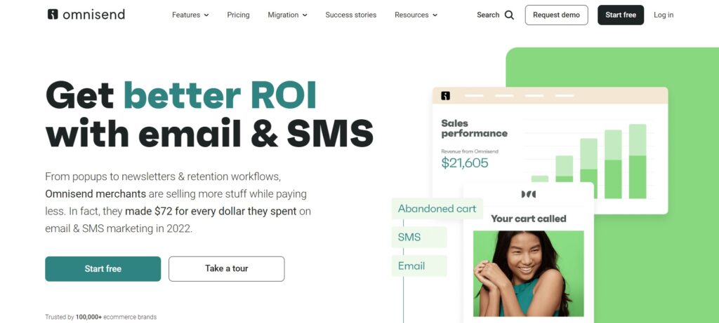 Omnisend home page, ecommerce email marketing platform