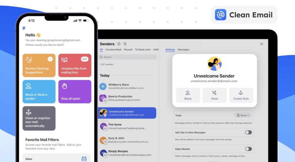 Homepage of Clean Email