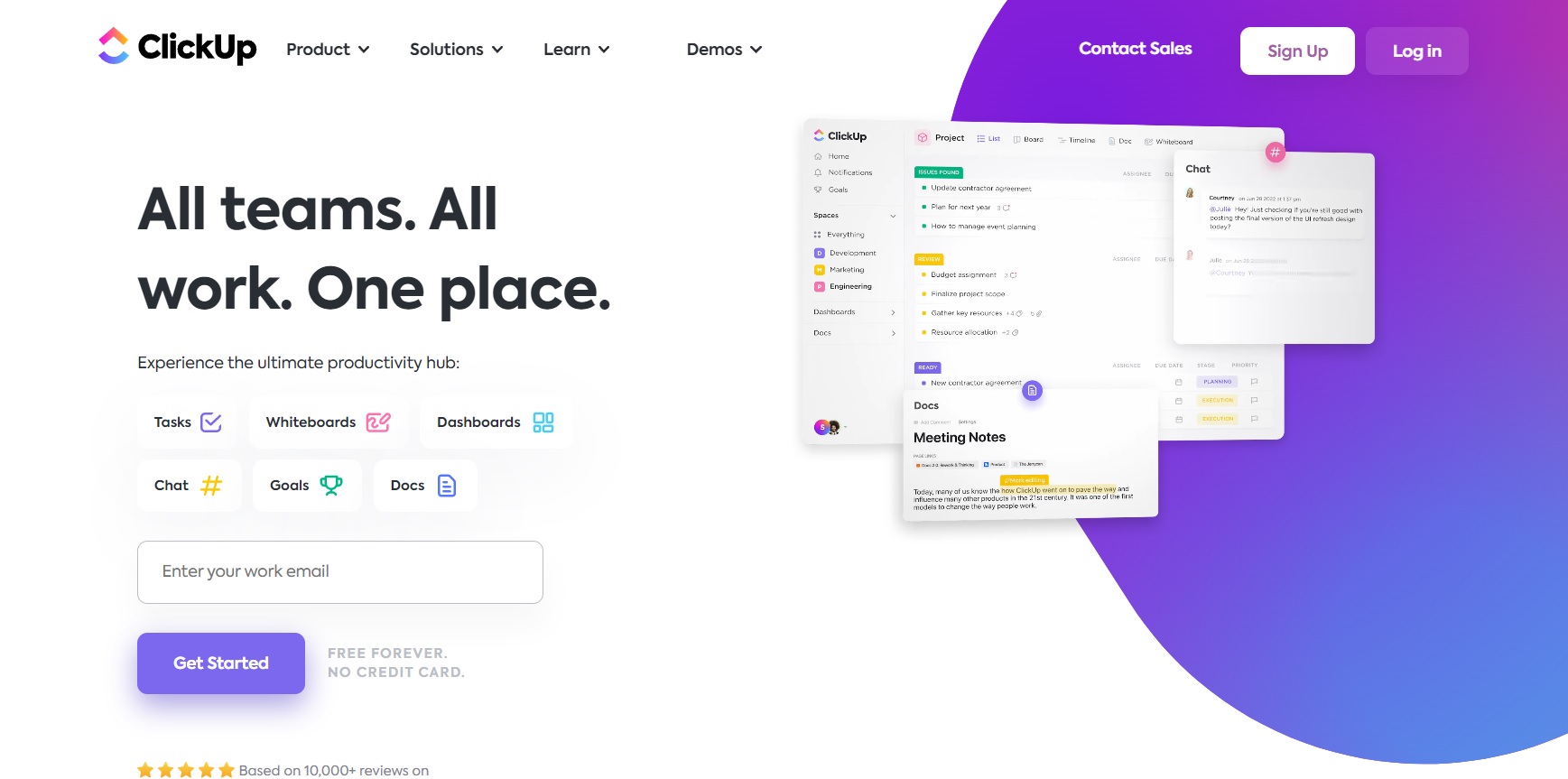 ClickUp's hjemmeside - planlæg, spor og administrer nemt dine projekter fra ét sted.