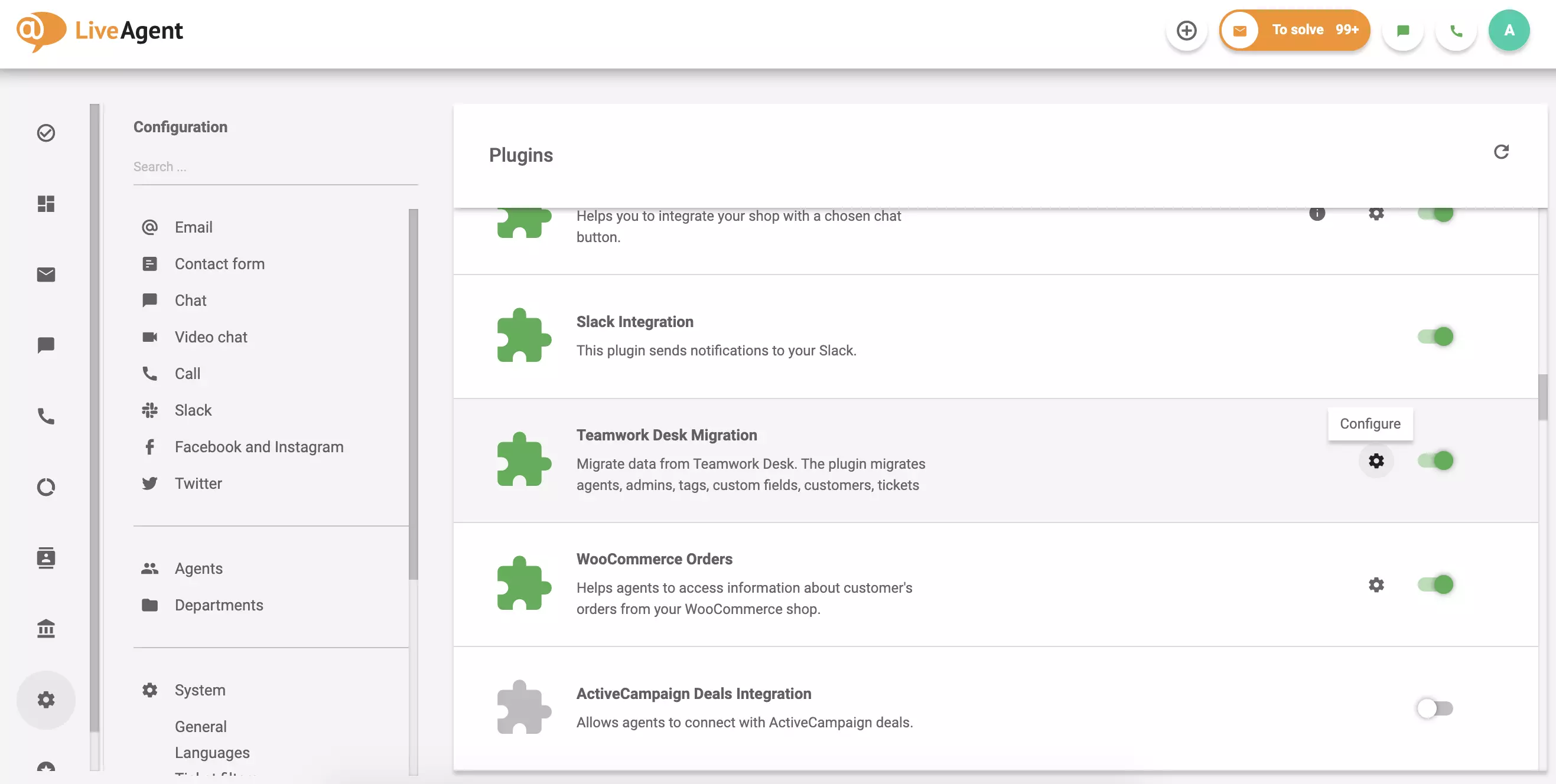 Klik på konfiguration i det aktive plugin
