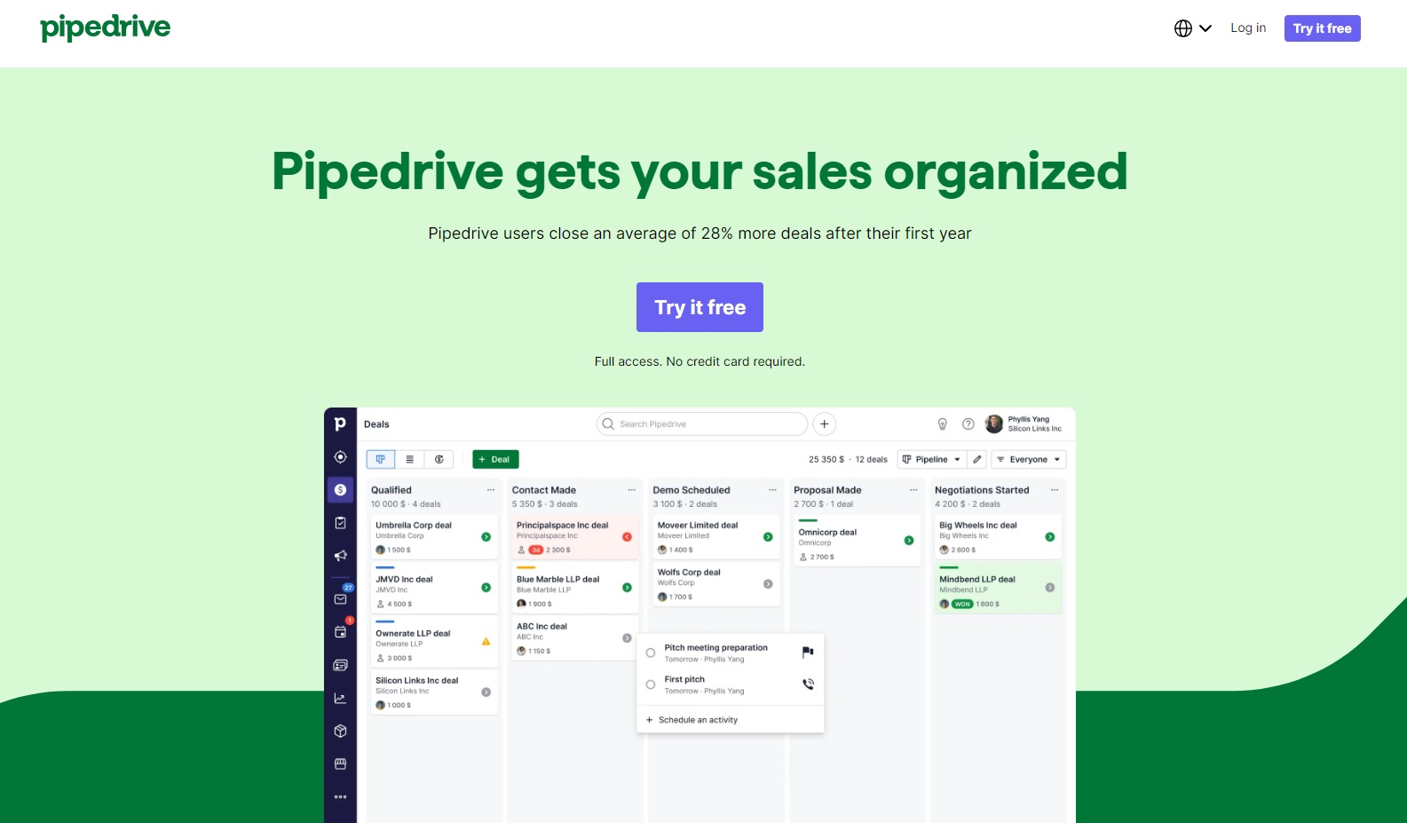 Pipedrive-startside