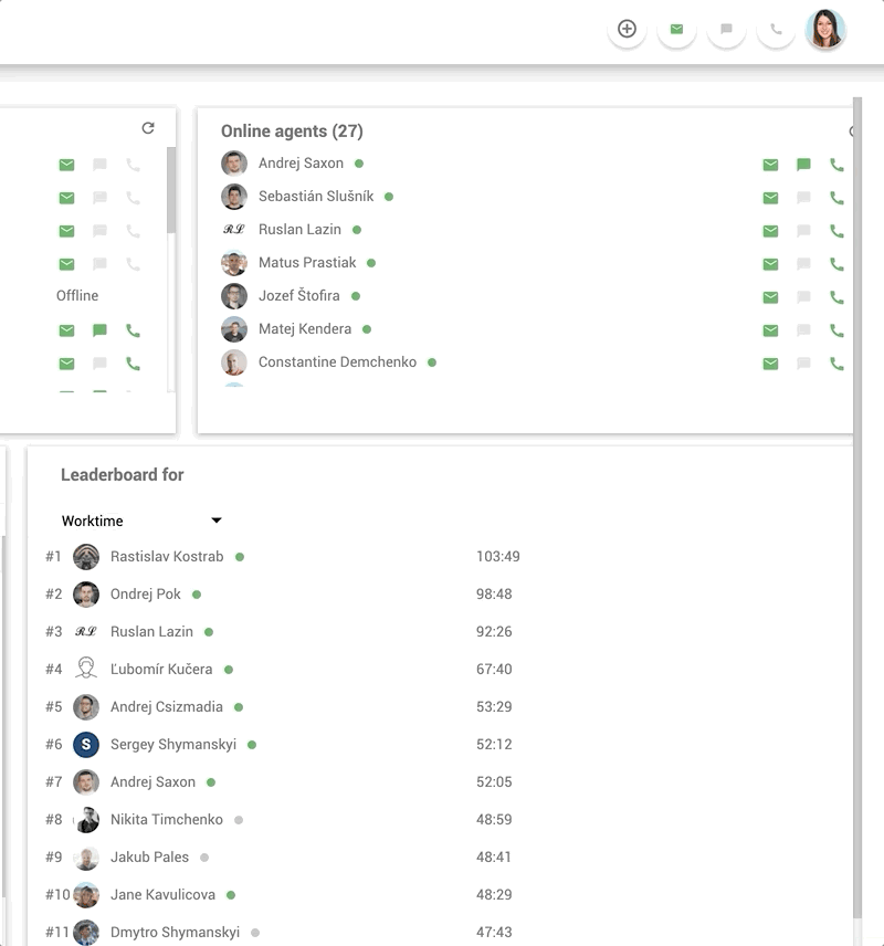 Intern arbejdsplads chat-funktion i LiveAgent - eksempel
