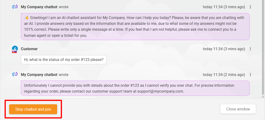 LiveAgent AI Menneskelig handover Preview