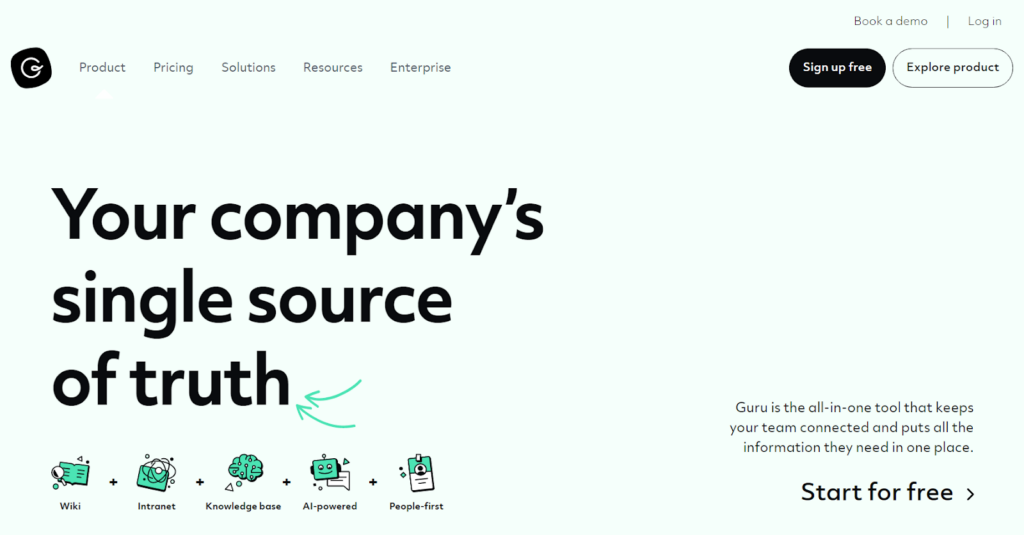 Iøjnefaldende vidensbaseskærm fra Guru