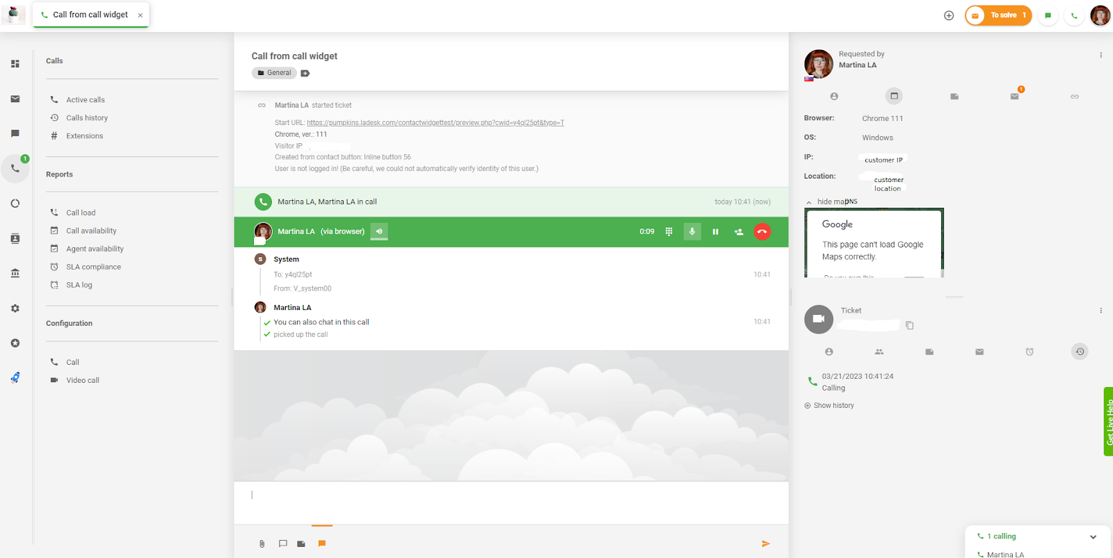 LiveAgent opkald fra opkaldswidget