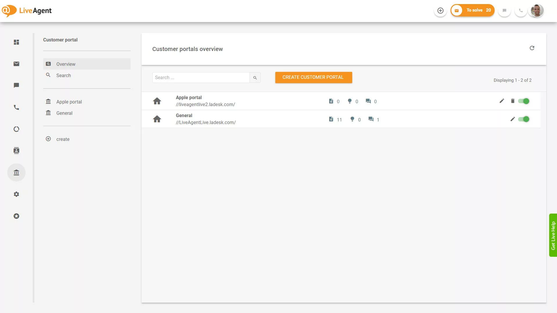 LiveAgent Tickets Overview inde i applikationen