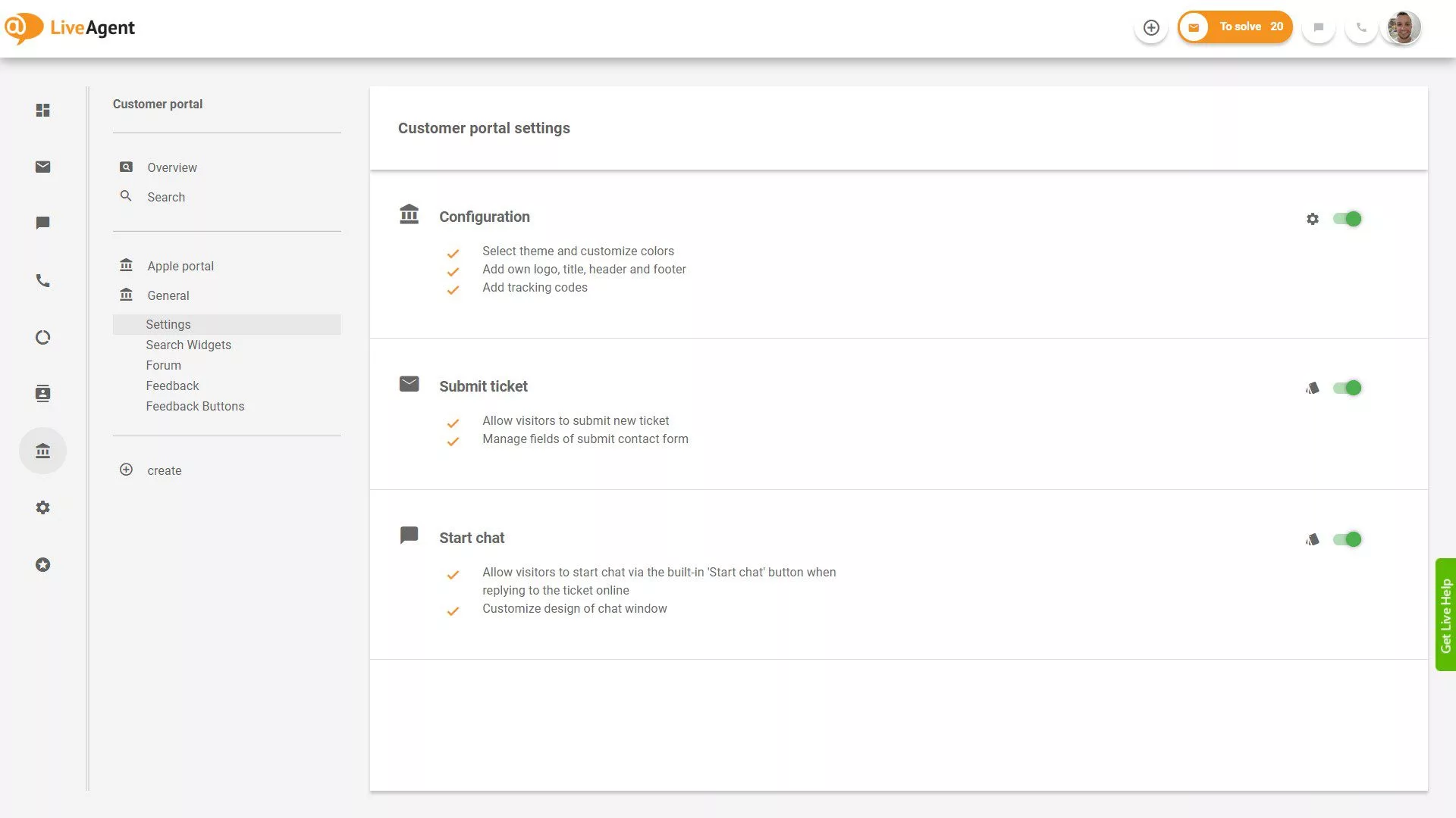 LiveAgent Tickets Overview inde i applikationen