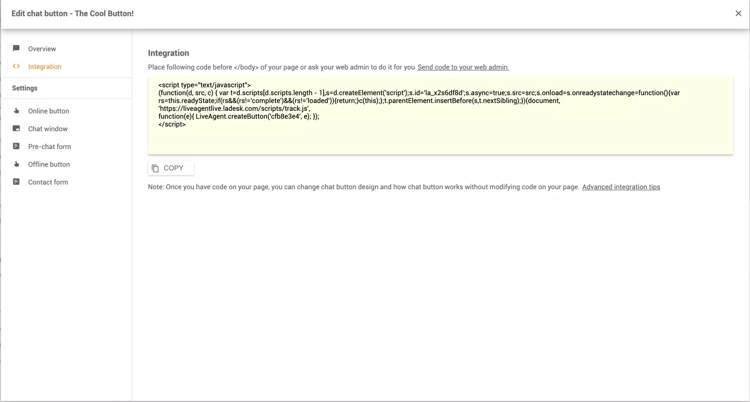 Integrer til website