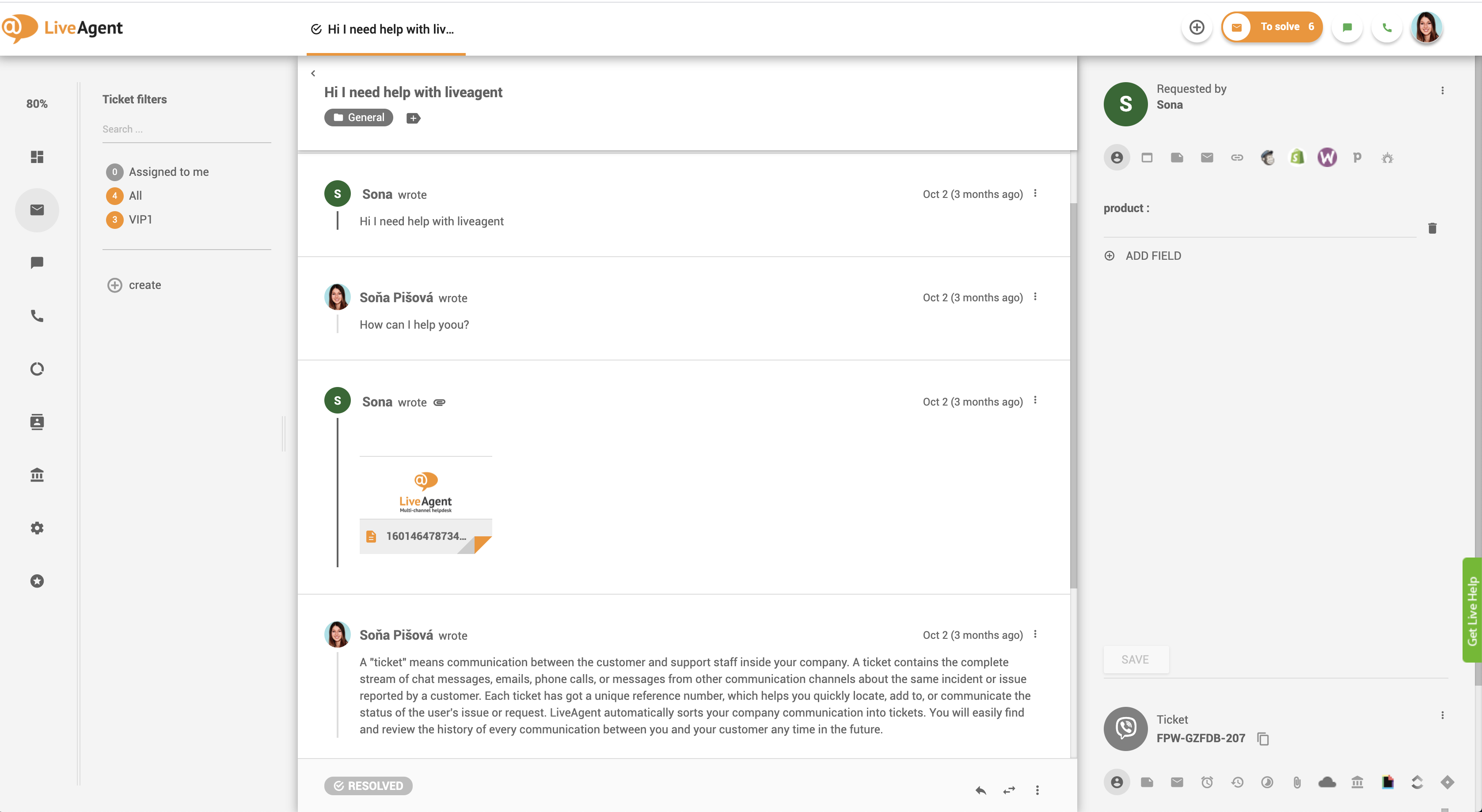 Viber-beskeder i LiveAgent-dashboardet