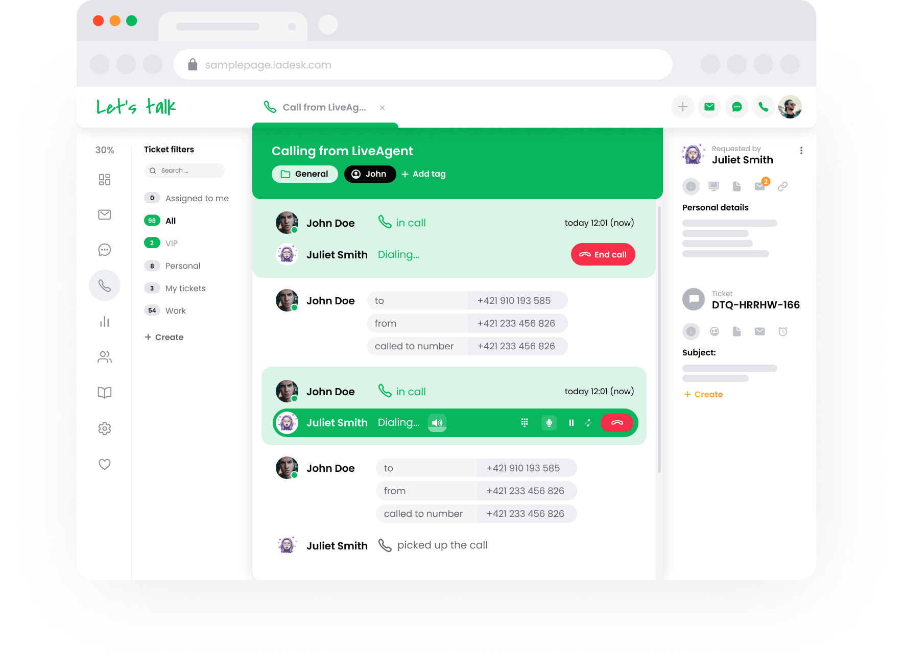 Udgående callcenter i LiveAgent