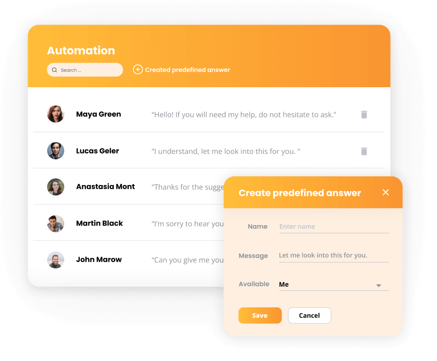 LiveAgents automatiseringer - foruddefinerede svar