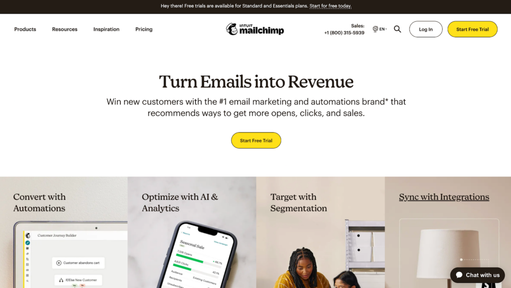 MailChimp homepage