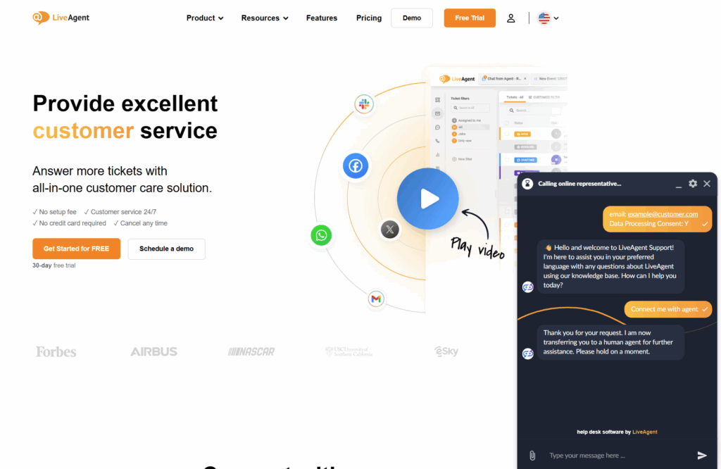 LiveAgent AI-chatbot-samtale med en bot på LiveAgent-webside