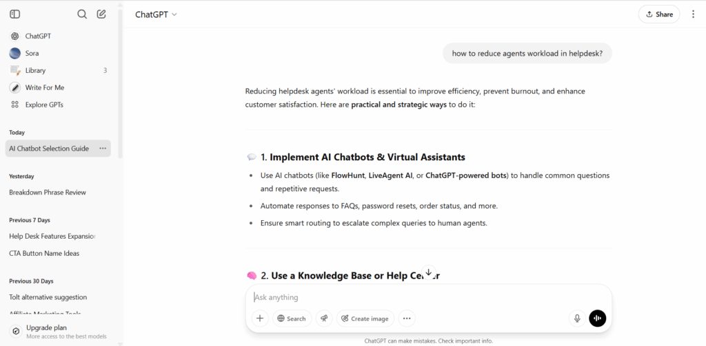 ChatGPT overblik over samtalen