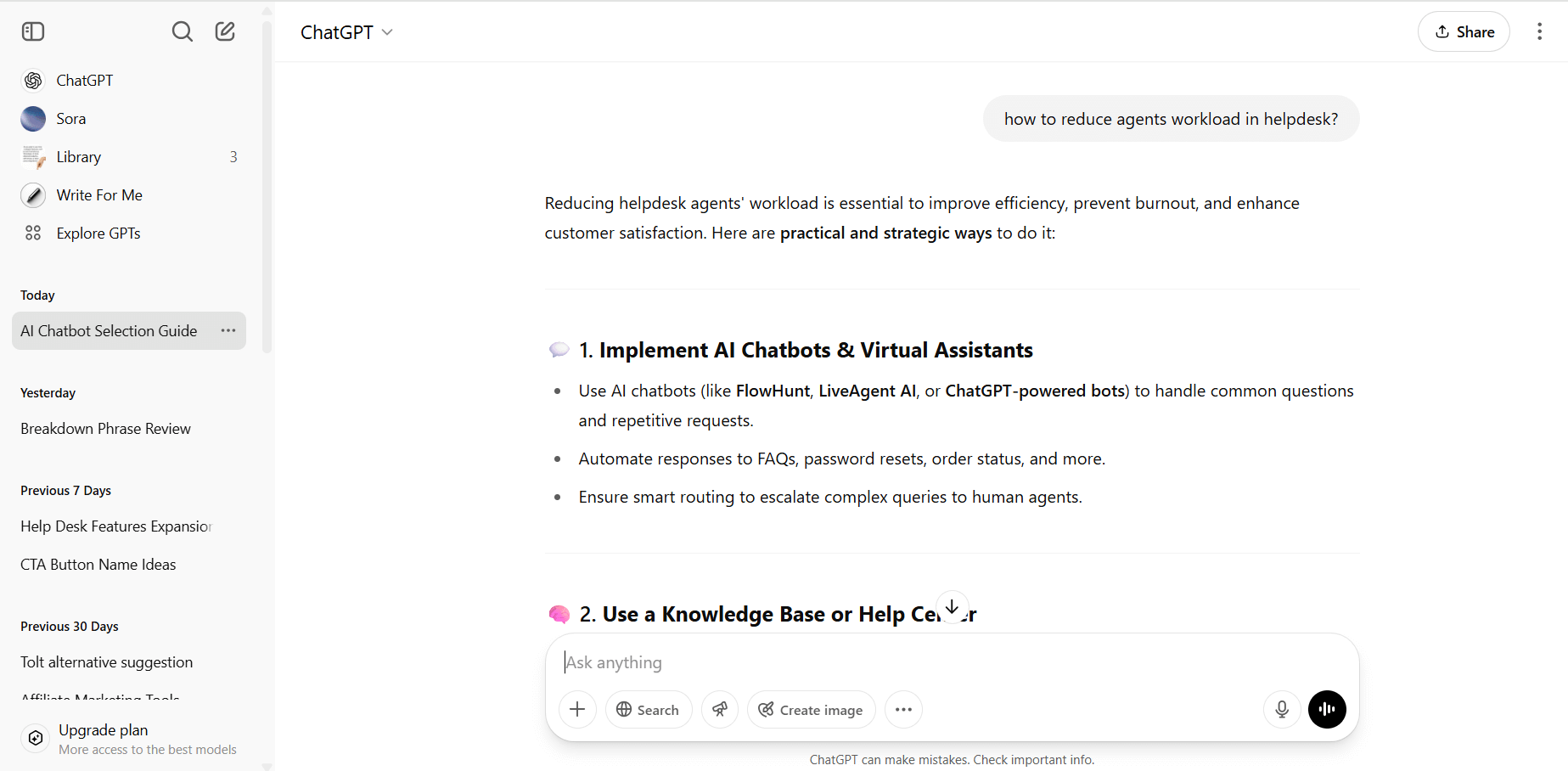 ChatGPT oversigt over samtalegrænsefladen