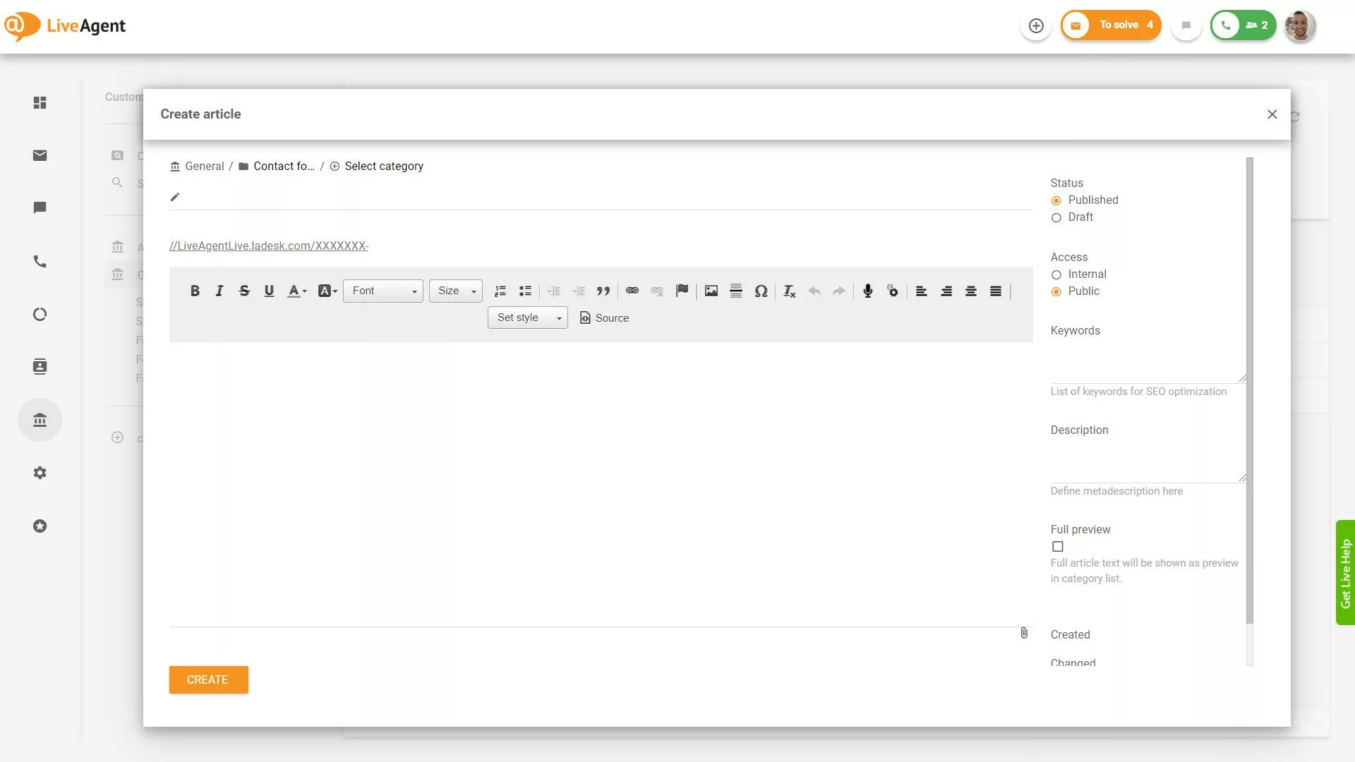 LiveAgent Oprettelse af vidensbase-artikel