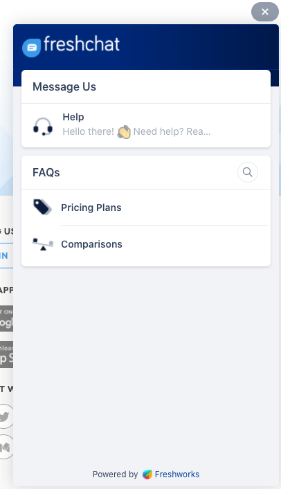 FreshChat live chat vindue