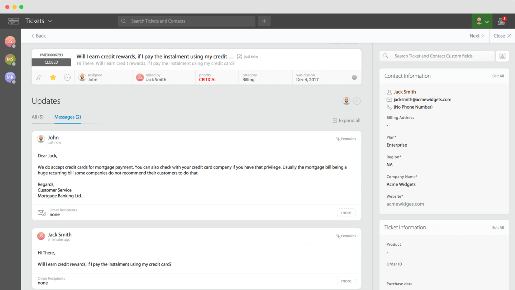 HappyFox billetter og kontakter