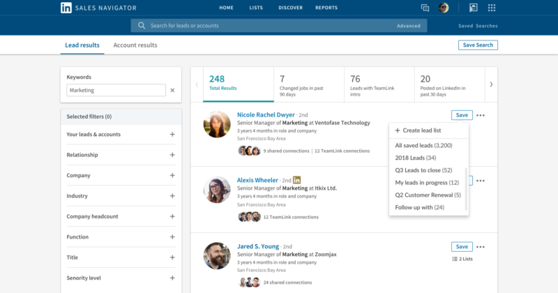 LinkedIn Sales Navigator-interface