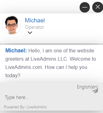 LiveAdmins chatvindue