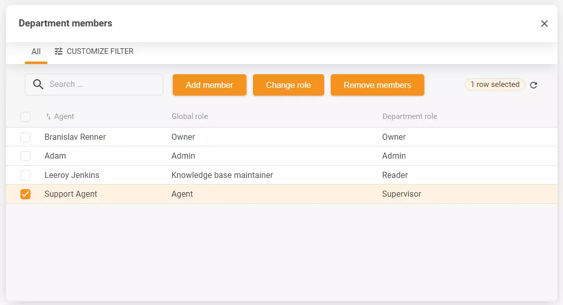 Skærmbillede af afdelings-indstillingerne til at inkludere flere konfigurationsindstillinger