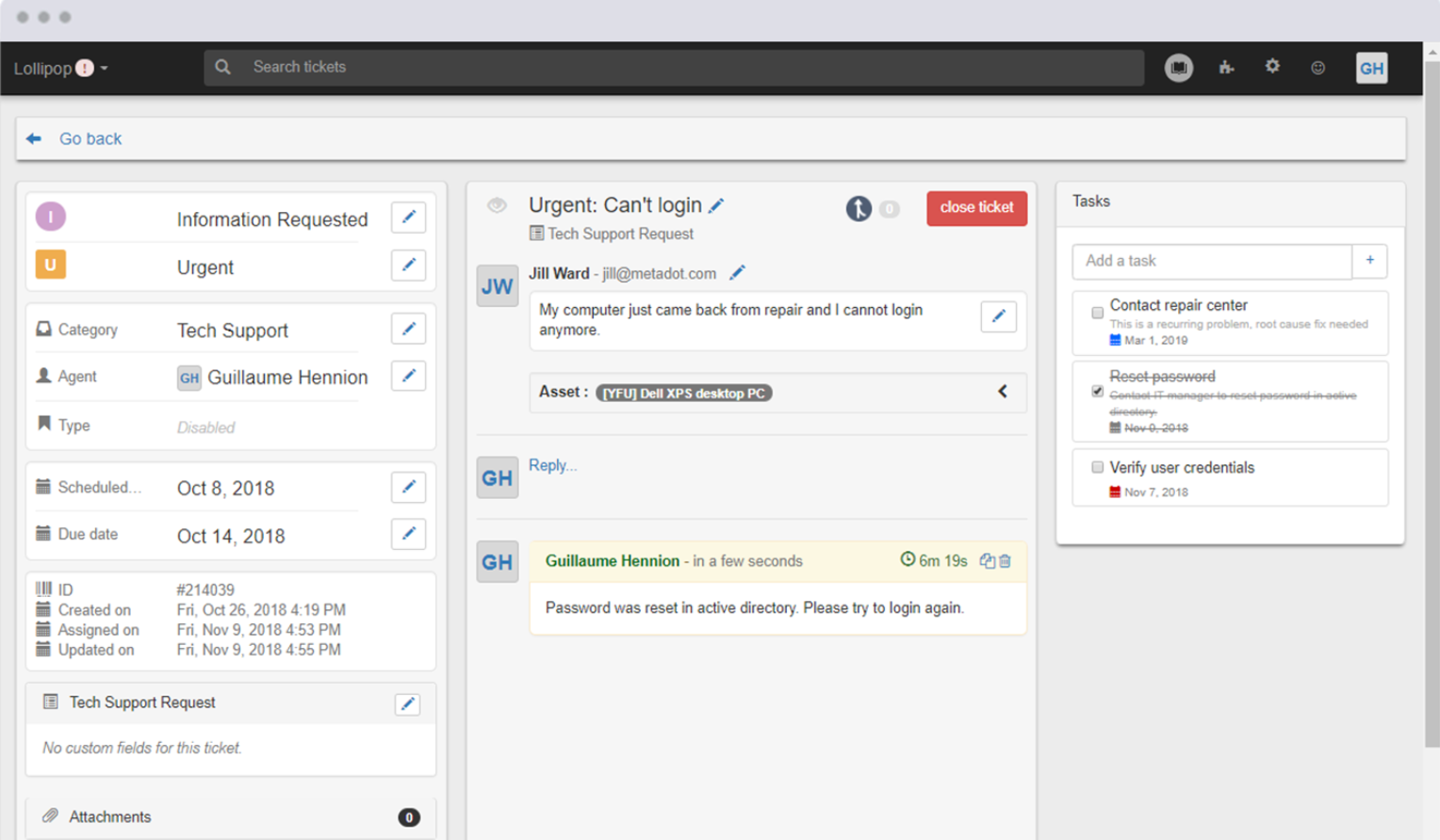 Mojo IT Helpdesk billettopgaver