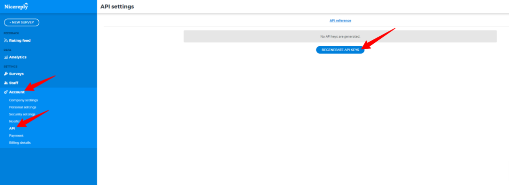 Hvordan man genererer API-nøglen på Nicereply-kontoen