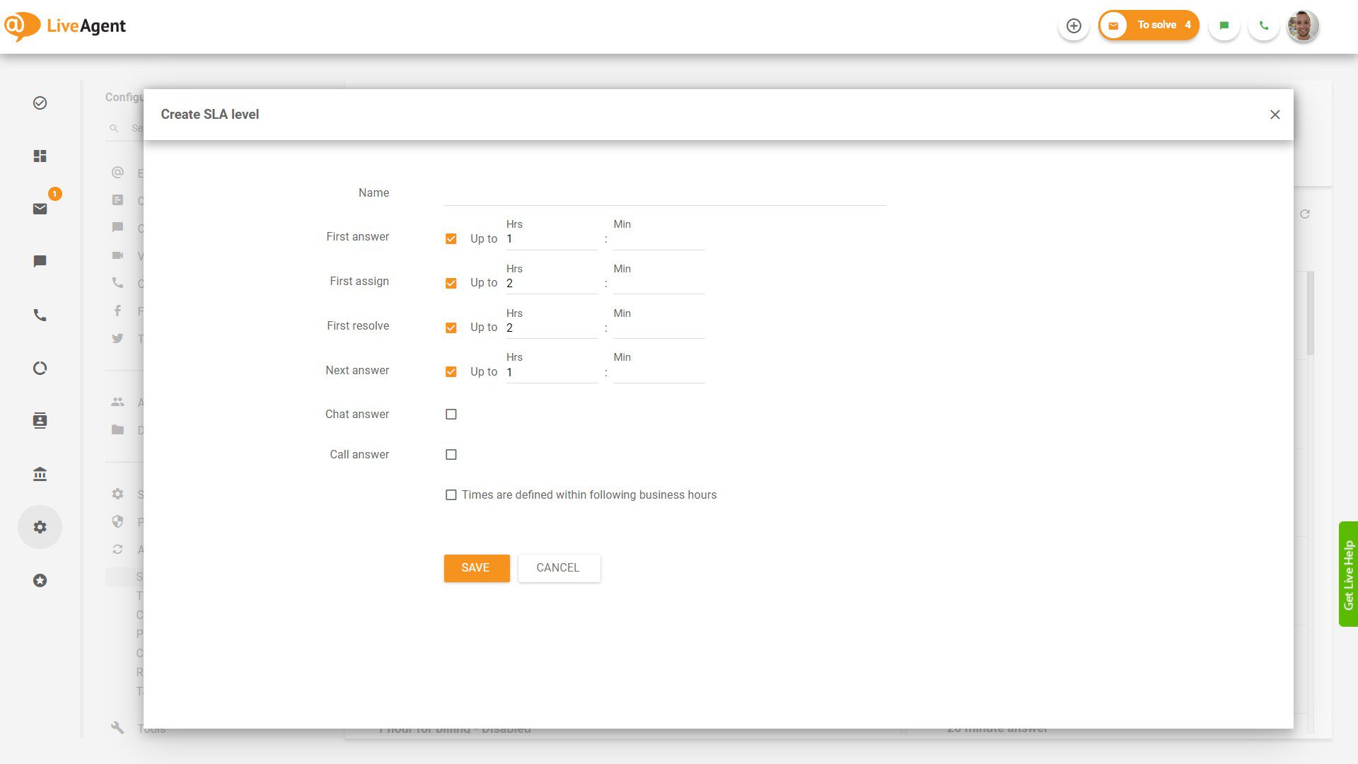 Opret SLA-niveau i LiveAgent