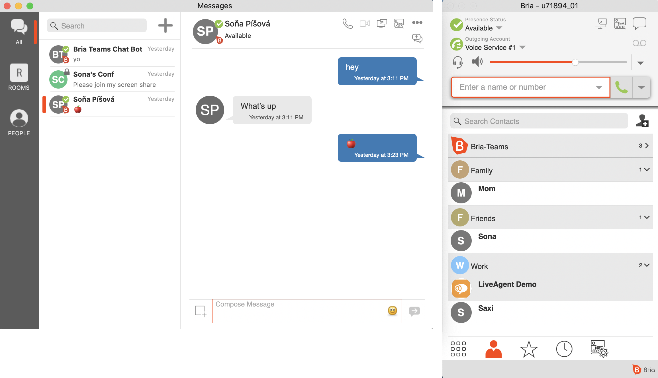 Bria softphone teammeddelelser
