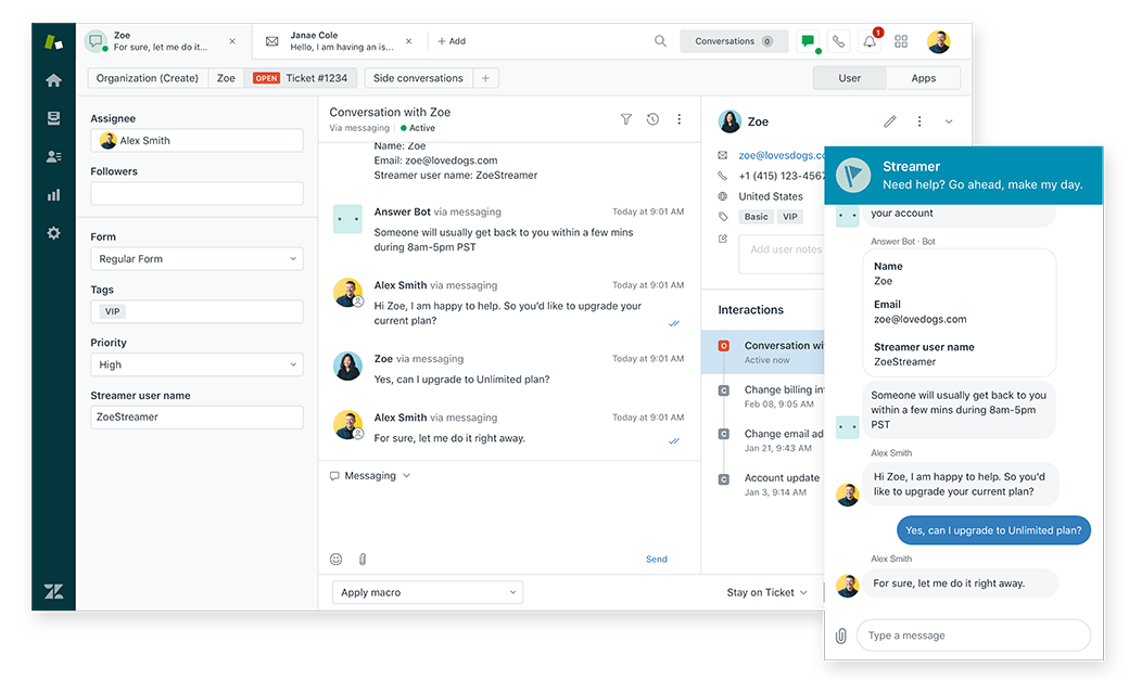 Zendesk kundesupport og samtaler