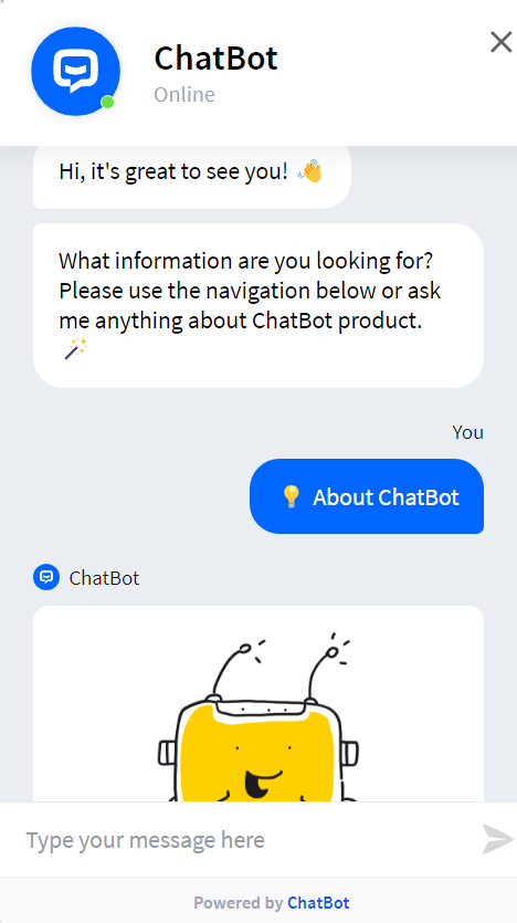 Samtale mellem en kunde og chatbot