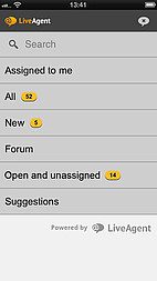 LiveAgent iOS-app-grænseflade - Billetadministration