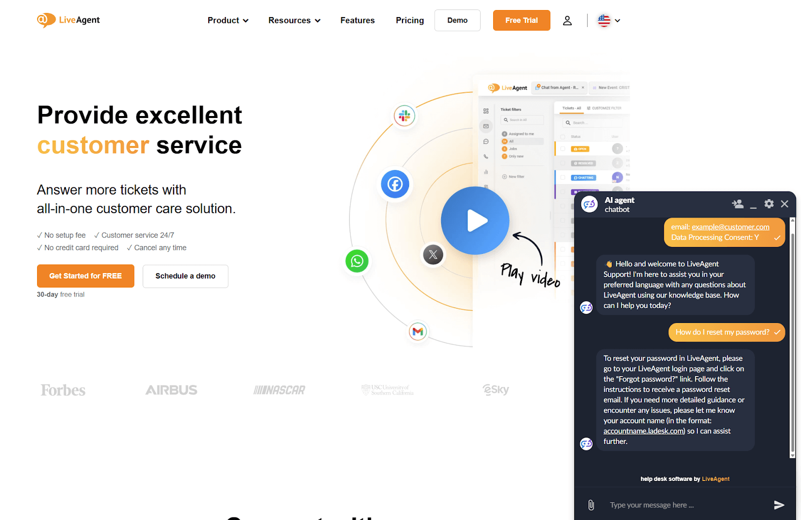 Kundesupport-samtale-skærmbillede med LiveAgent AI Chatbot