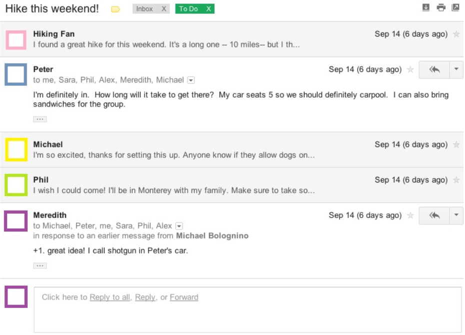 Et eksempel på en organiseret email-tråd