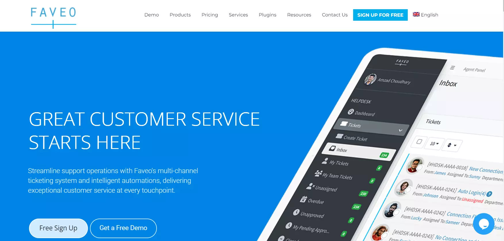 Faveo helpdesk hjemmeside - kundefokuseret open source ticketing software
