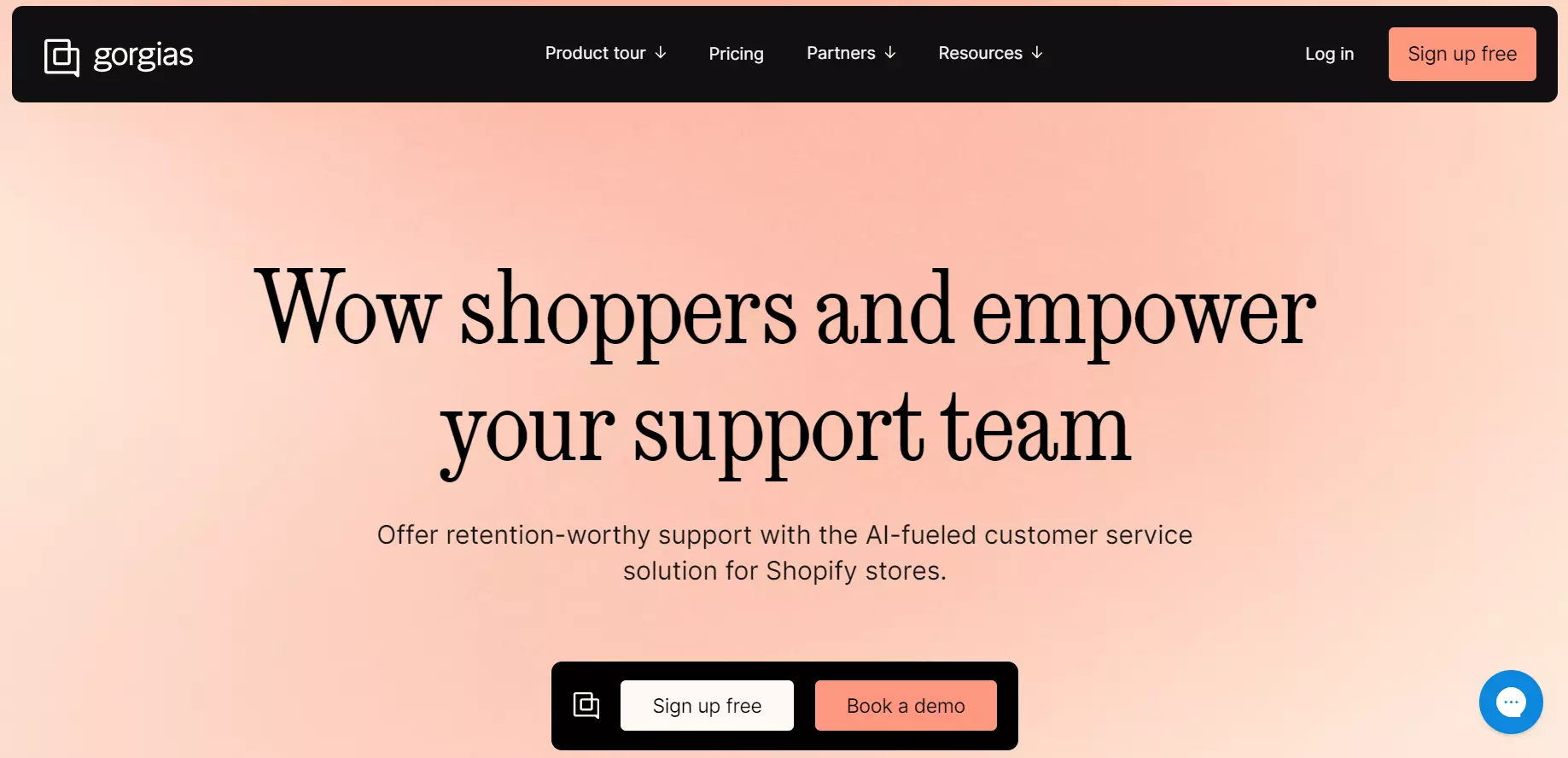 Screenshot of Gorgias homepage - customer service solution that is powered by AI