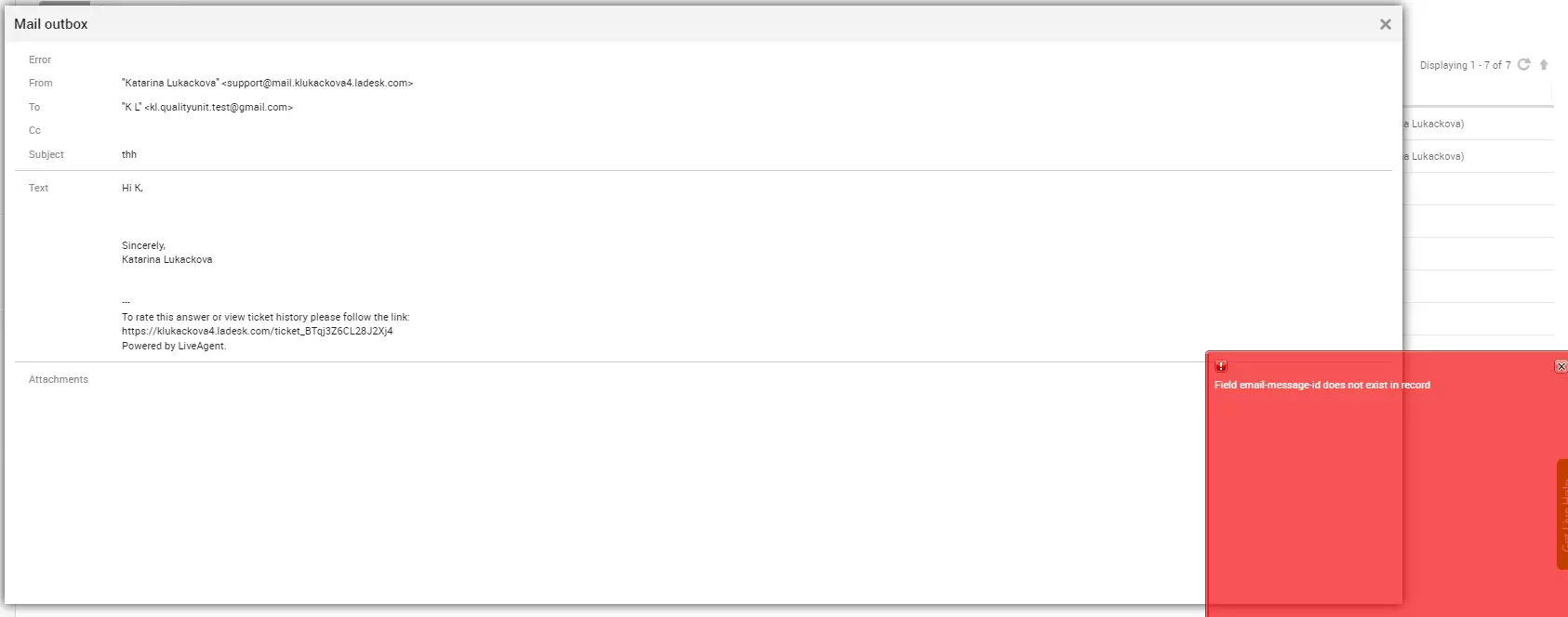 LiveAgent - Rettet e-mails med vedhæftelser, der forårsager fejl