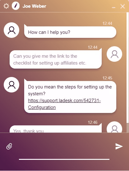 LiveAgent igangværende chat med kunde