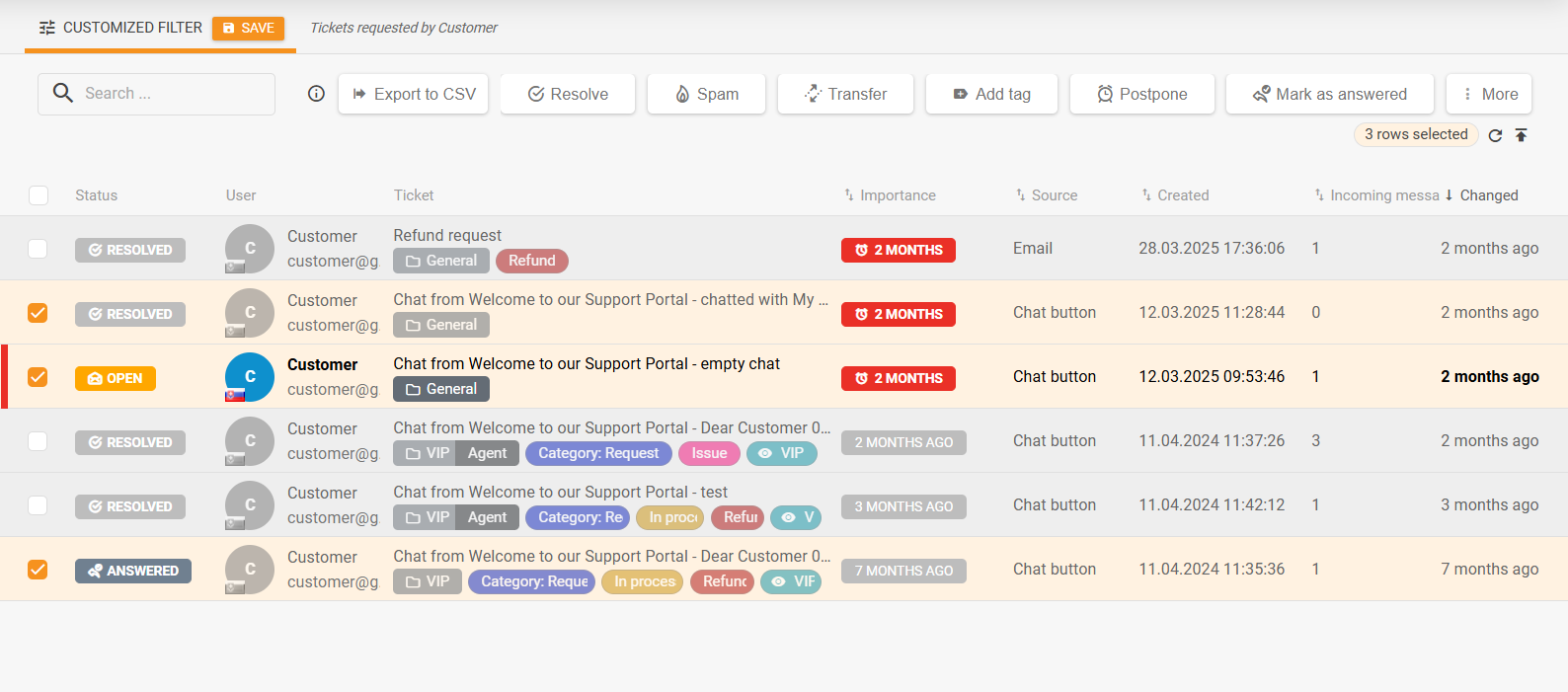 Omarbejdet panel for massehandlinger på ticket-listen og integreret de mest hyppigt brugte ticket-handlinger