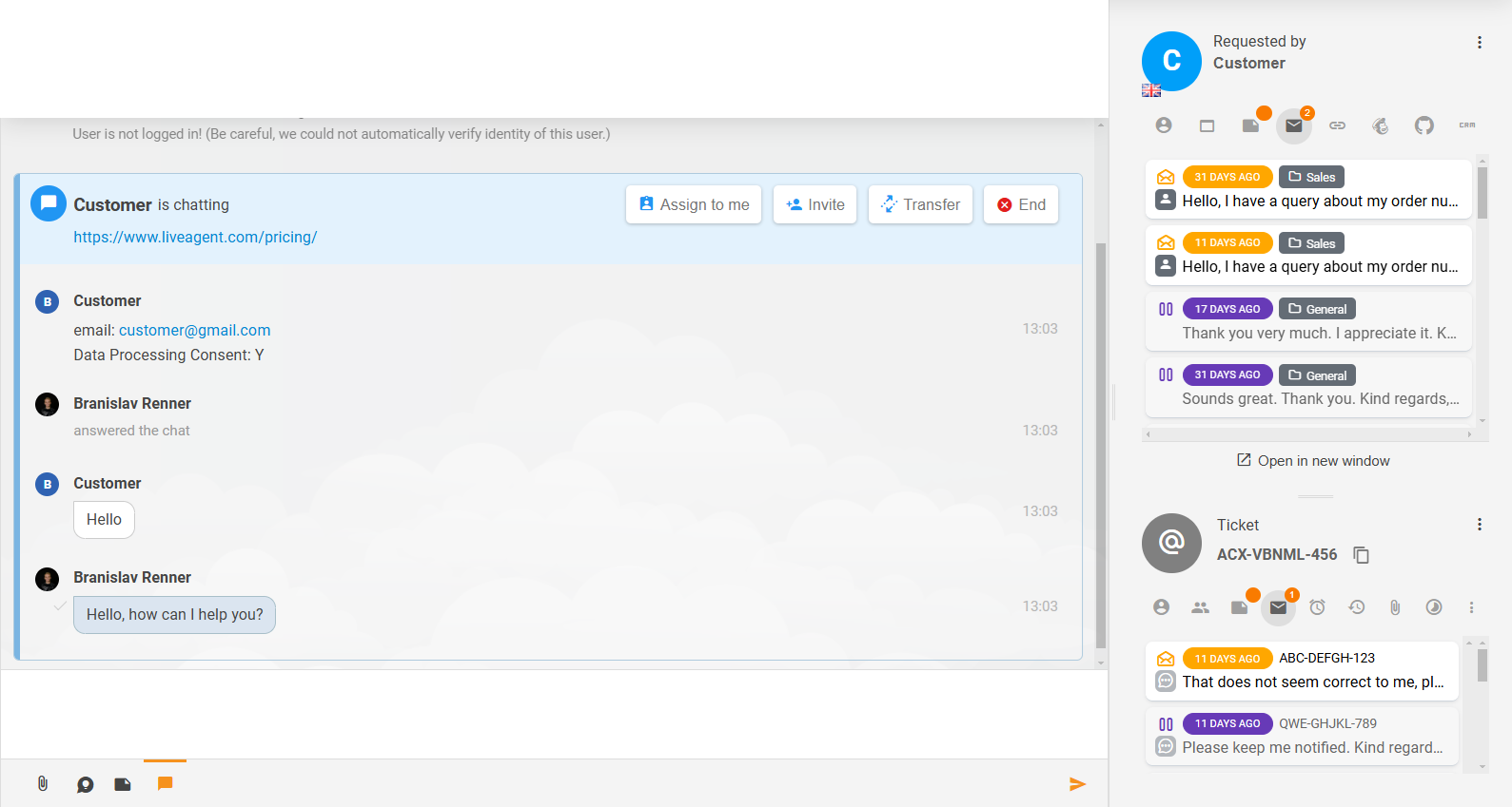 Raffineret ticket-indhold og relaterede sektioner i LiveAgent