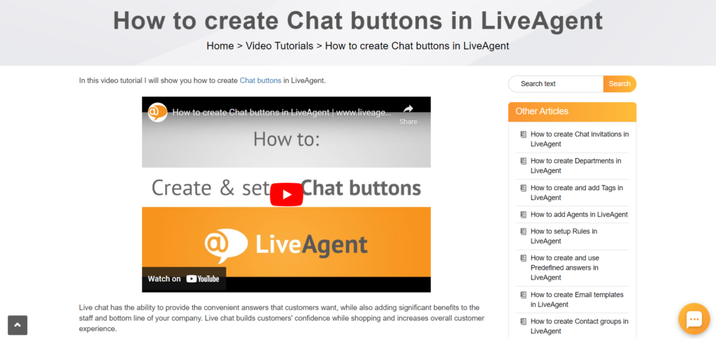 LiveAgent video knowledge base example