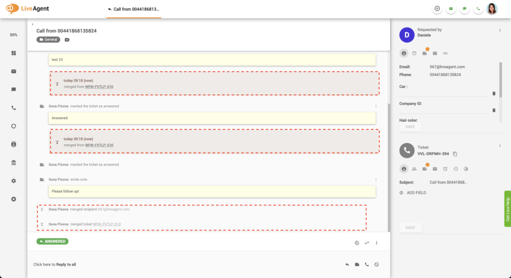 Flettet billetråd i LiveAgent