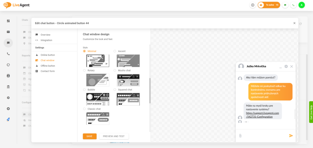 Nyt design af LiveAgent live chat-vindue