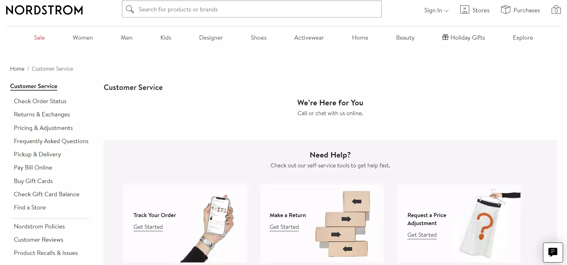 Nordstrom kundeserviceportal
