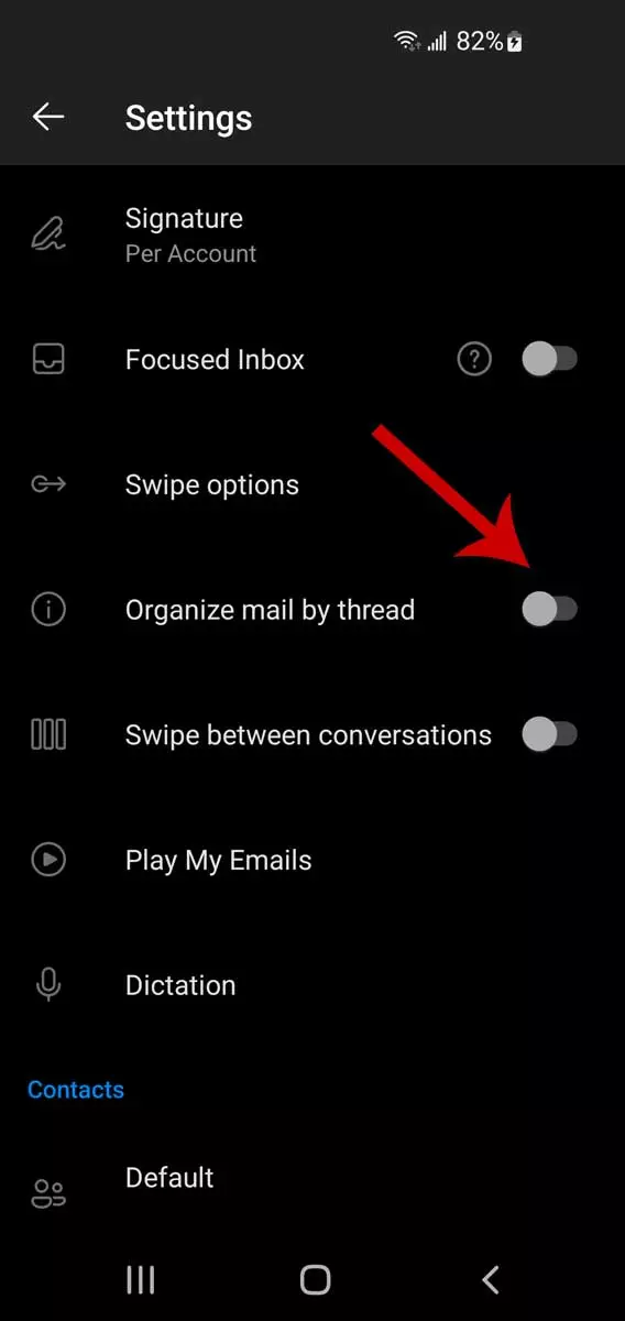 Outlook email-threading på mobile enheder, trin 3