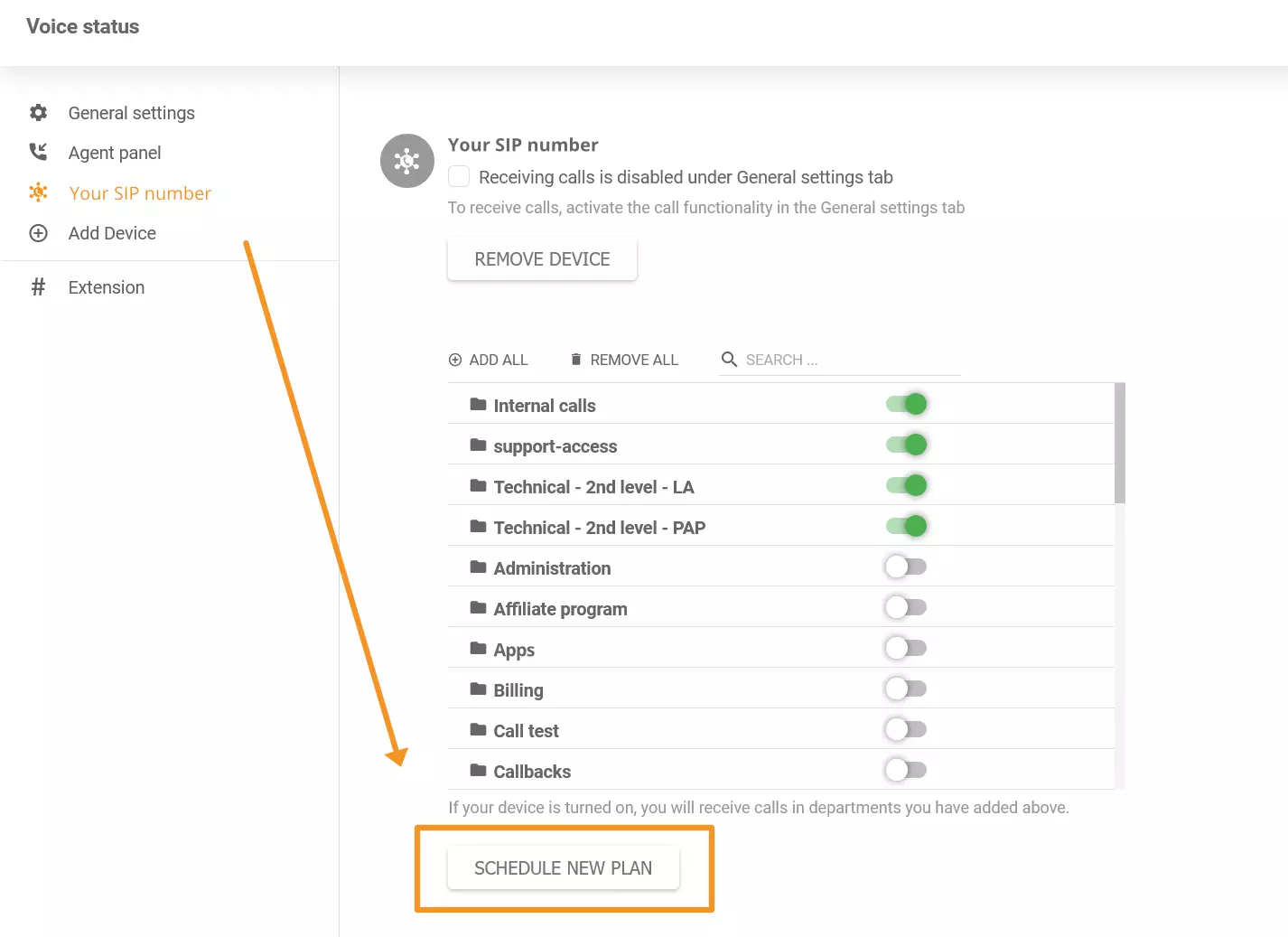 Et billede, der viser, hvor du finder den nye telefonplanlægger-funktion i LiveAgent