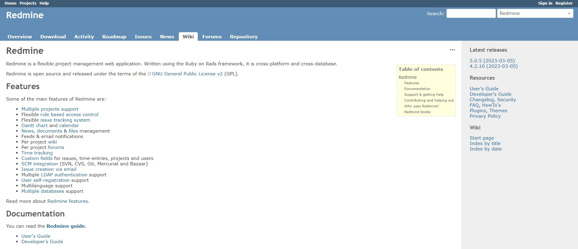 Redmine's hjemmeside - en open-source platform, der kan hjælpe dig med at automatisere processer og hjælpe med opgaveplanlægning for at forbedre effektiviteten i din virksomhed.