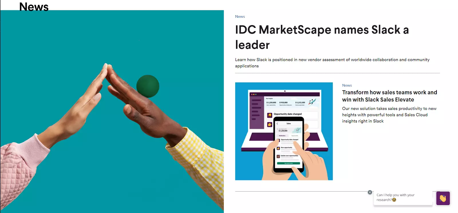 Screenshot af Slack's blogside